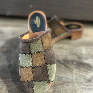 Swedish Hasbeens Brown and Tan Checkered Mules